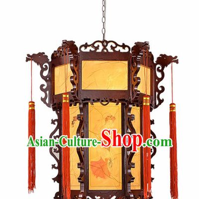 Chinese Traditional Handmade Sheepskin Wood Carving Palace Lantern Classical Hanging Lanterns Ceiling Lamp