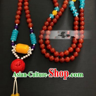 Traditional Chinese Mongol Nationality Agate Necklet Accessories Mongolian Ethnic Folk Dance Necklace for Women