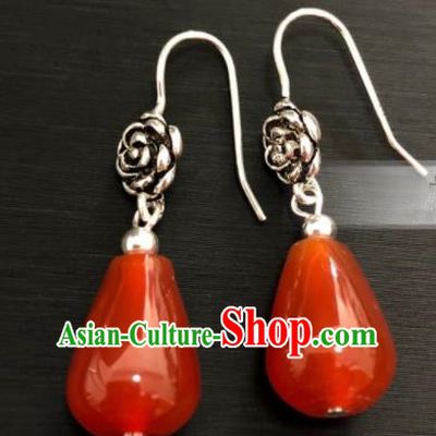 Traditional Chinese Mongol Nationality Agate Ear Accessories Mongolian Ethnic Folk Dance Earrings for Women