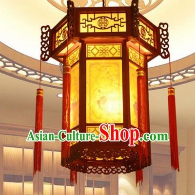 Chinese Traditional Handmade Sheepskin Palace Lantern Classical Wood Carving Hanging Lanterns Ceiling Lamp