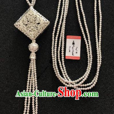 Traditional Chinese Mongol Nationality Sliver Tassel Necklet Accessories Mongolian Ethnic Necklace for Women