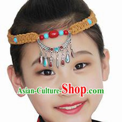 Chinese Mongolian Ethnic Hair Accessories Traditional Mongol Nationality Folk Dance Yellow Headband for Kids