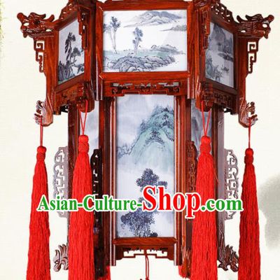 Chinese Traditional Dragon Head Wood Palace Lantern Handmade Hanging Lanterns Ceiling Lamp