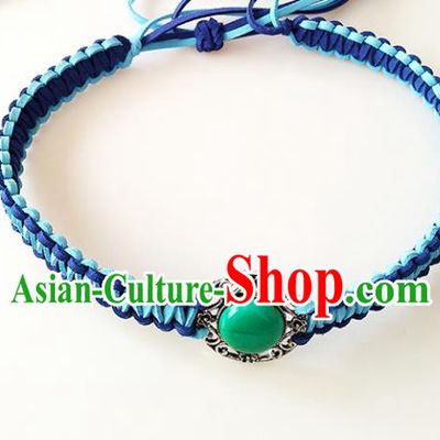 Chinese Mongolian Ethnic Hair Accessories Traditional Mongol Nationality Folk Dance Blue Headband for Kids