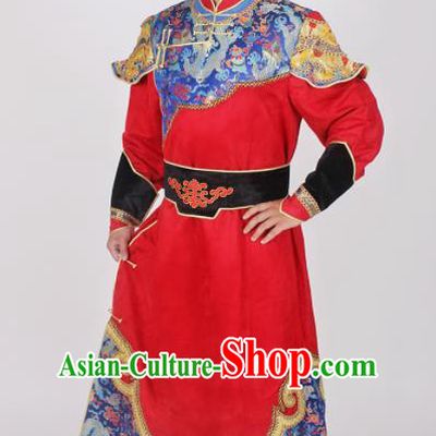 Chinese Ethnic Prince Costume Red Suede Fabric Mongolian Robe Traditional Mongol Nationality Folk Dance Clothing for Men