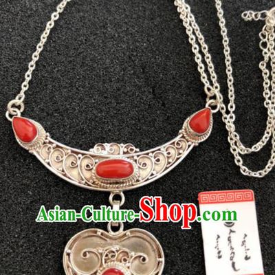 Traditional Chinese Mongol Nationality Sliver Necklet Accessories Mongolian Ethnic Necklace for Women