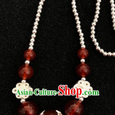 Traditional Chinese Mongol Nationality Agate Sliver Necklet Accessories Mongolian Ethnic Necklace for Women