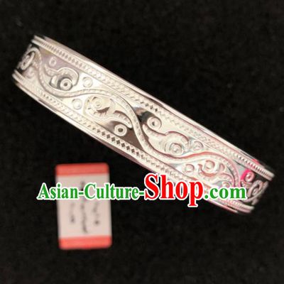 Traditional Chinese Mongol Nationality Sliver Carving Bracelet Mongolian Ethnic Bangle Accessories for Women