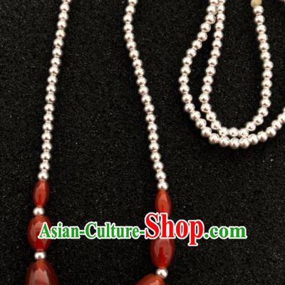 Traditional Chinese Mongol Nationality Red Agate Sliver Necklet Accessories Mongolian Ethnic Necklace for Women