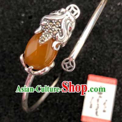 Traditional Chinese Mongol Nationality Ceregat Bracelet Mongolian Ethnic Sliver Pixiu Bangle Accessories for Women