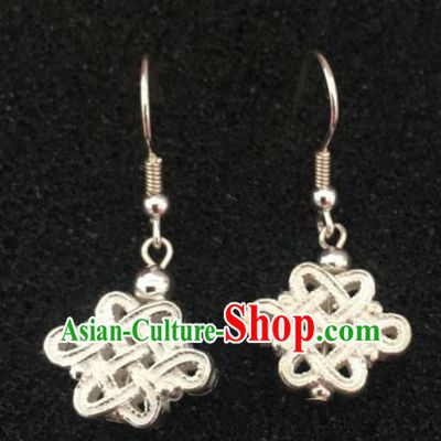 Traditional Chinese Mongol Nationality Chinese Knot Ear Accessories Mongolian Ethnic Sliver Earrings for Women