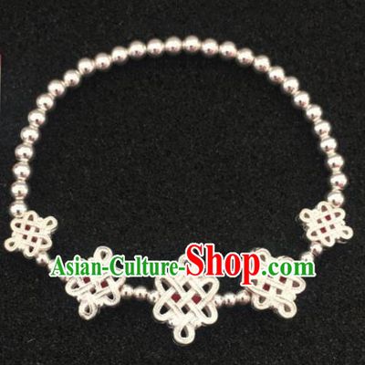Traditional Chinese Mongol Nationality Chinese Knot Bracelet Mongolian Ethnic Sliver Bangle Accessories for Women