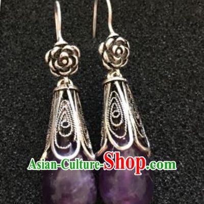 Traditional Chinese Mongol Nationality Purple Ear Accessories Mongolian Ethnic Earrings for Women
