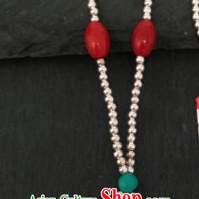 Chinese Mongol Nationality Sliver Necklet Accessories Traditional Mongolian Ethnic Red Stone Necklace for Women