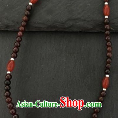 Chinese Mongol Nationality Garnet Necklet Accessories Traditional Mongolian Ethnic Red Stone Necklace for Women