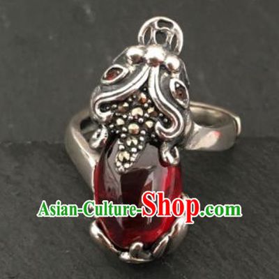 Traditional Chinese Mongol Nationality Sliver Pixiu Ring Mongolian Ethnic Accessories for Women