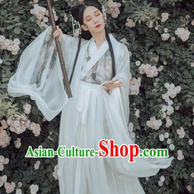 Chinese Ancient Court Lady White Hanfu Dress Traditional Jin Dynasty Palace Princess Historical Costume for Women