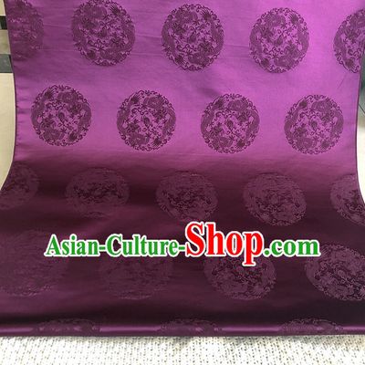 Purple 100% Pure Silk Round Dragon Pattern Fabric Chinese Royal Silk Fabrics