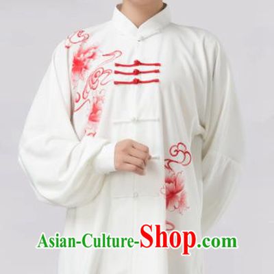 Traditional Chinese Martial Arts Competition Printing Red Peony Costume Tai Ji Kung Fu Training Clothing for Women