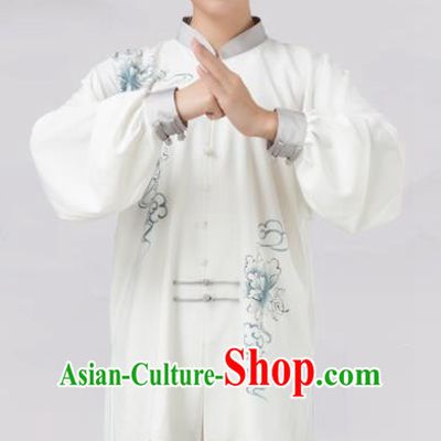 Traditional Chinese Martial Arts Competition Printing Blue Peony Costume Tai Ji Kung Fu Training Clothing for Women