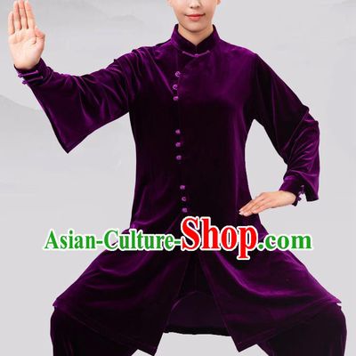 Traditional Chinese Martial Arts Competition Purple Velvet Costume Tai Ji Kung Fu Training Clothing for Women