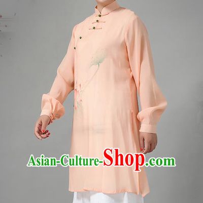 Traditional Chinese Martial Arts Printing Lotus Orange Costume Tai Ji Kung Fu Competition Clothing for Women