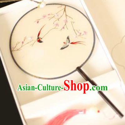 Chinese Traditional Embroidered Birds Round Fans Classical Hanfu Palace Fans for Women