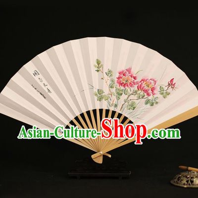 Chinese Traditional Ink Painting Peony Paper Folding Fans Classical Accordion Handmade Fans for Women