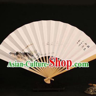 Chinese Traditional Ink Painting Landscape Paper Folding Fans Classical Accordion Handmade Fans for Women