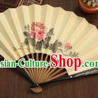 Chinese Traditional Handmade Ink Painting Peony Paper Fans Classical Accordion Folding Fans for Women