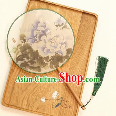 Chinese Traditional Printing Purple Peony Dance Silk Round Fans Handmade Classical Palace Fans for Women
