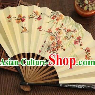 Chinese Traditional Handmade Ink Painting Plum Blossom Paper Fans Classical Accordion Folding Fans for Women