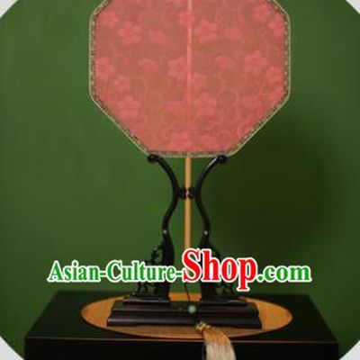 Chinese Traditional Handmade Kesi Red Silk Fans Classical Palace Fans for Women