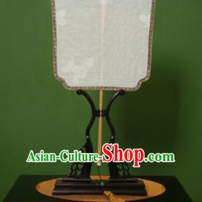 Chinese Traditional Handmade Kesi White Silk Square Fans Classical Palace Fans for Women