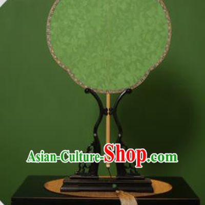 Chinese Traditional Handmade Kesi Green Silk Fans Classical Palace Fans for Women