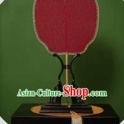 Chinese Traditional Handmade Kesi Wine Red Silk Square Fans Classical Palace Fans for Women