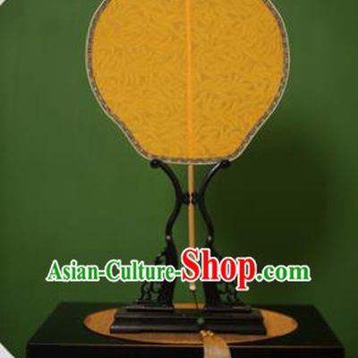 Chinese Traditional Handmade Kesi Yellow Silk Fans Classical Palace Fans for Women