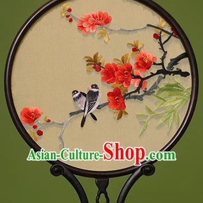 Chinese Traditional Handmade Embroidered Malus Spectabilis Silk Round Fans Classical Palace Fans for Women