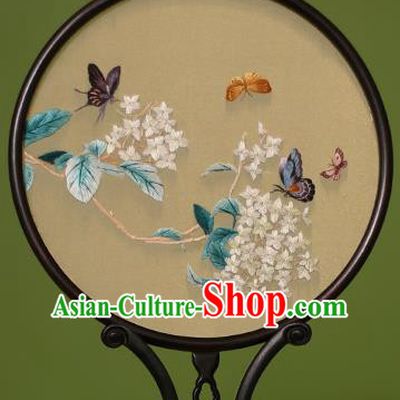 Chinese Traditional Handmade Embroidered Wisteria Silk Round Fans Classical Palace Fans for Women