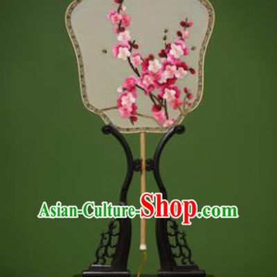 Chinese Traditional Handmade Embroidered Plum Blossom Silk Fans Classical Palace Fans for Women