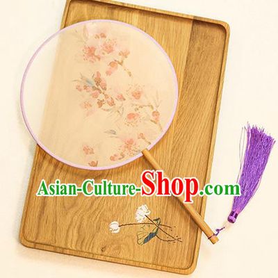 Chinese Traditional Printing Dance Silk Round Fans Handmade Classical Palace Fans for Women