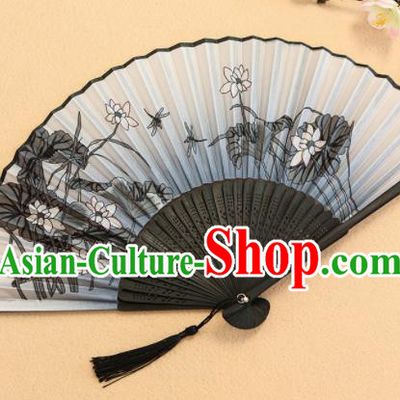 Chinese Traditional Folding Fans Classical Printing Lotus Accordion Silk Fans for Women