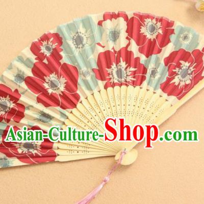 Chinese Traditional Folding Fans Classical Printing Flowers Accordion Silk Fans for Women