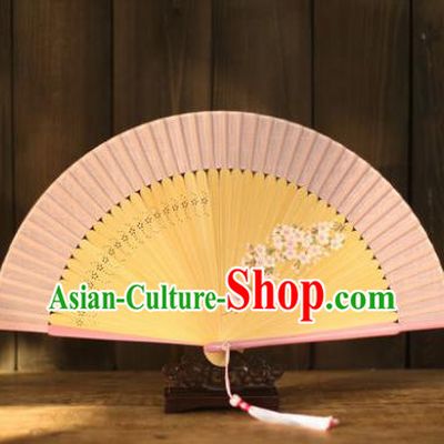 Chinese Traditional Handmade Pink Fans Classical Folding Fans for Women