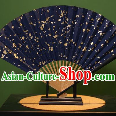 Chinese Traditional Handmade Navy Xuan Paper Fans Classical Folding Fans for Men