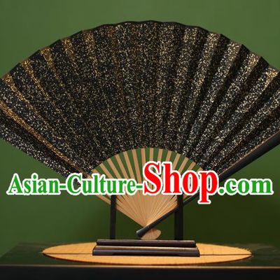 Chinese Traditional Handmade Black Xuan Paper Fans Classical Folding Fans for Men