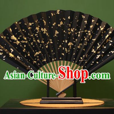 Chinese Traditional Handmade Gilding Black Xuan Paper Fans Classical Folding Fans for Men