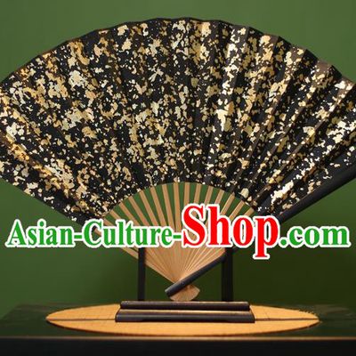 Chinese Traditional Handmade Golden Sequins Black Xuan Paper Fans Classical Folding Fans for Men