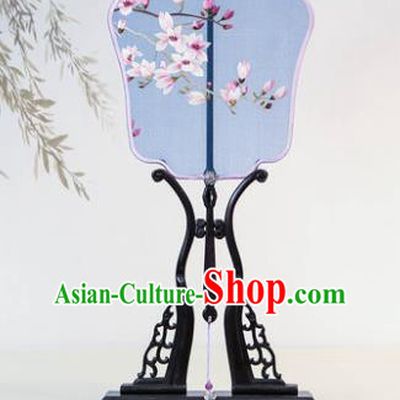 Handmade Chinese Traditional Embroidered Pink Magnolia Silk Fans Classical Palace Fans for Women