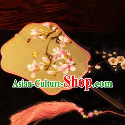 Handmade Chinese Traditional Embroidered Butterfly Magnolia Silk Fans Classical Palace Fans for Women